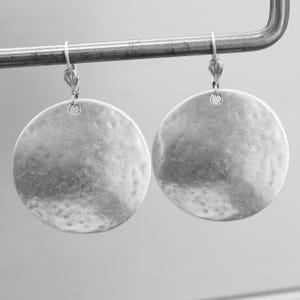 Round Dangle Earrings, Disc Earrings, Circle Earrings, Large Disc Earrings, Silver Earrings, Christmas Gift, ZM270 Silver Earrings