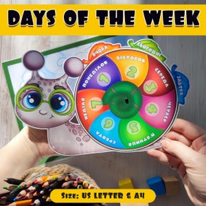 Printable Days of the Week Wheel – Fun Learning Game for Kids, Montessori Calendar, Homeschool Educational Activity, Preschool Printable