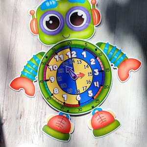 Afdrukbare robotklok voor kinderen – leer klokkijken, educatief tijdleerspel, thuisschoolactiviteit, montessorileerspeelgoed