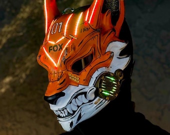Orange Kitsune Mask: LED Cyberpunk Techwear Helmet - Etsy