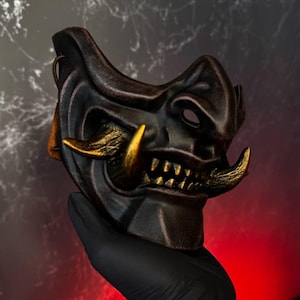 Samurai Mask - Brown & Gold, Japanese Ninja Mask, Oni Demon Cosplay Armor