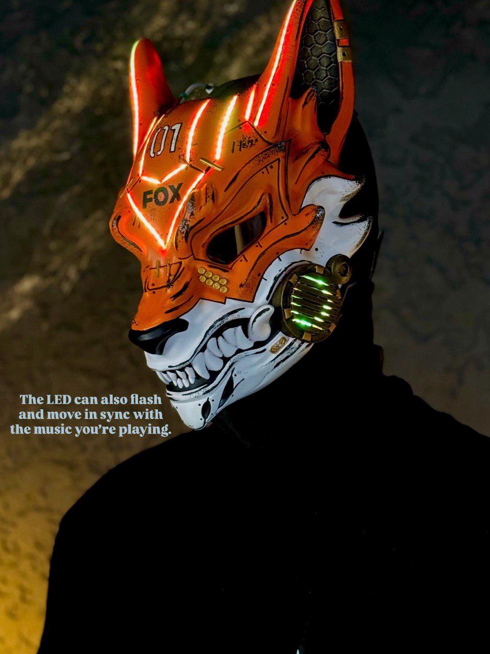 Orange Kitsune Mask: LED Cyberpunk Techwear Helmet - Etsy
