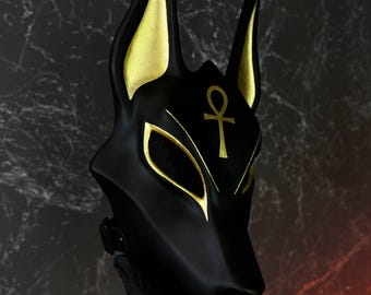 Masque Anubis égyptien - Lot De 2 Pièces - Plastique Noir Réglable - 35x18x9 Cm - Halloween, Soirée Déguisée, Mascarade