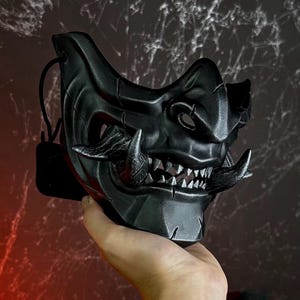 Samurai Mask — Black Metallic, Oni Demon Half mask, Japanese Demon Cosplay Armor, Ninja Cosplay Wearable