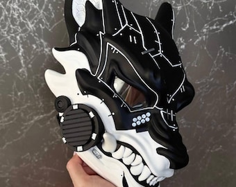 Máscara Cyberpunk Lobo Negro, Máscara Techwear Cosplay LED RGB