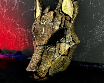 Egyptian Anubis Mask: Gold Leaf & Papyrus, Jackal Cosplay Decor