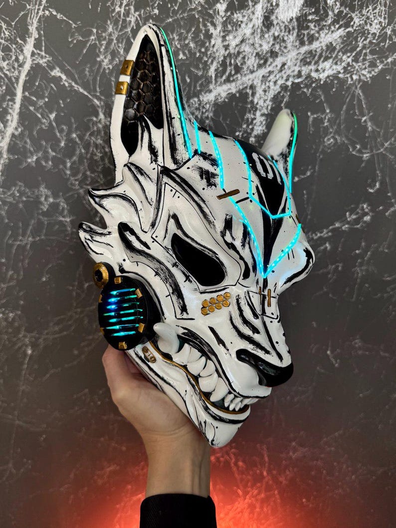 Cyberpunk Mask: White Kitsune RGB LED, Cosplay Techwear Mask - Etsy