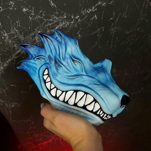 Blue Kitsune Mask: Japanese fox mask, Cosplay Half-Mask for Halloween