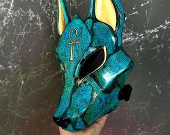 Egyptian Anubis mask with Gold leaf & Papyrus - Egyptian wall Decor