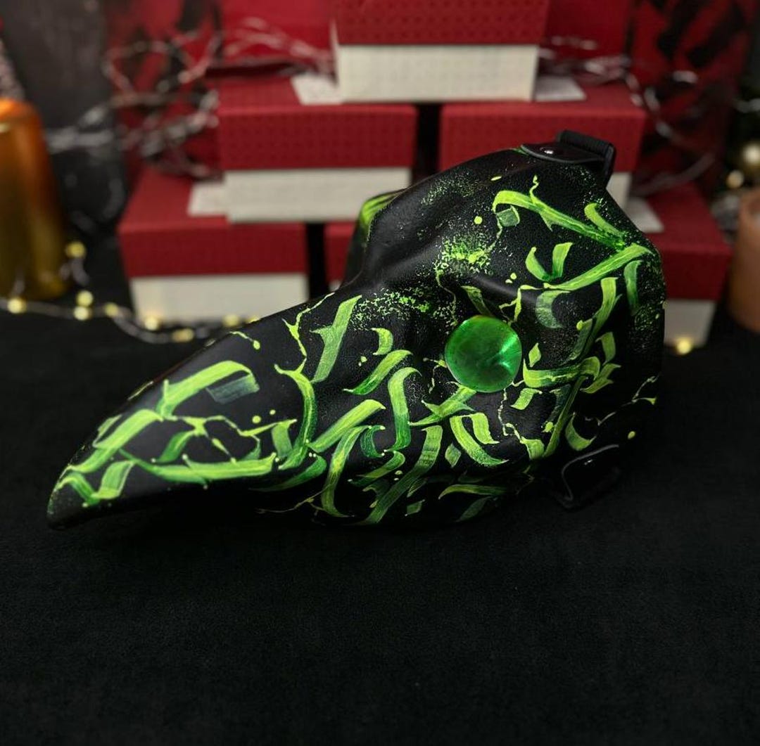 Plague Doctor Mask With Black Lenses: Venetian Raven Beak Green With UV ...