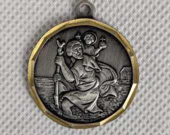 St. Christopher Travel Medal: Silver & Gold-Tone Catholic Pendant