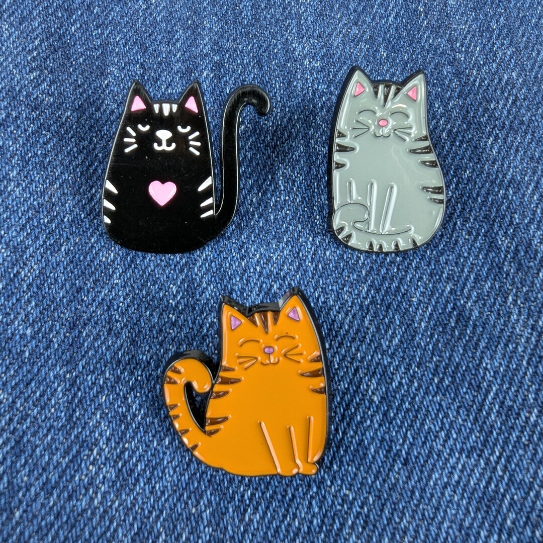 3pcs Cute Funny Cats Enamel Pin Set – Adorable Cartoon Cat Lapel Pins ...