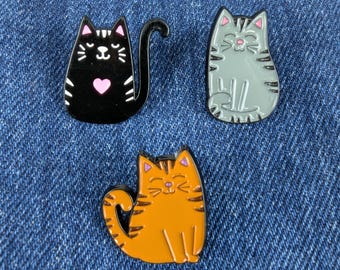 Funny Cartoon Cat Enamel Pin Set – Kawaii Lapel Pins, Set of 3