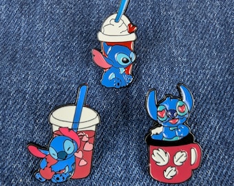 Disney Stitch Enamel Pin Set – Kawaii Drink Designs, Backpack Pins (3pcs)