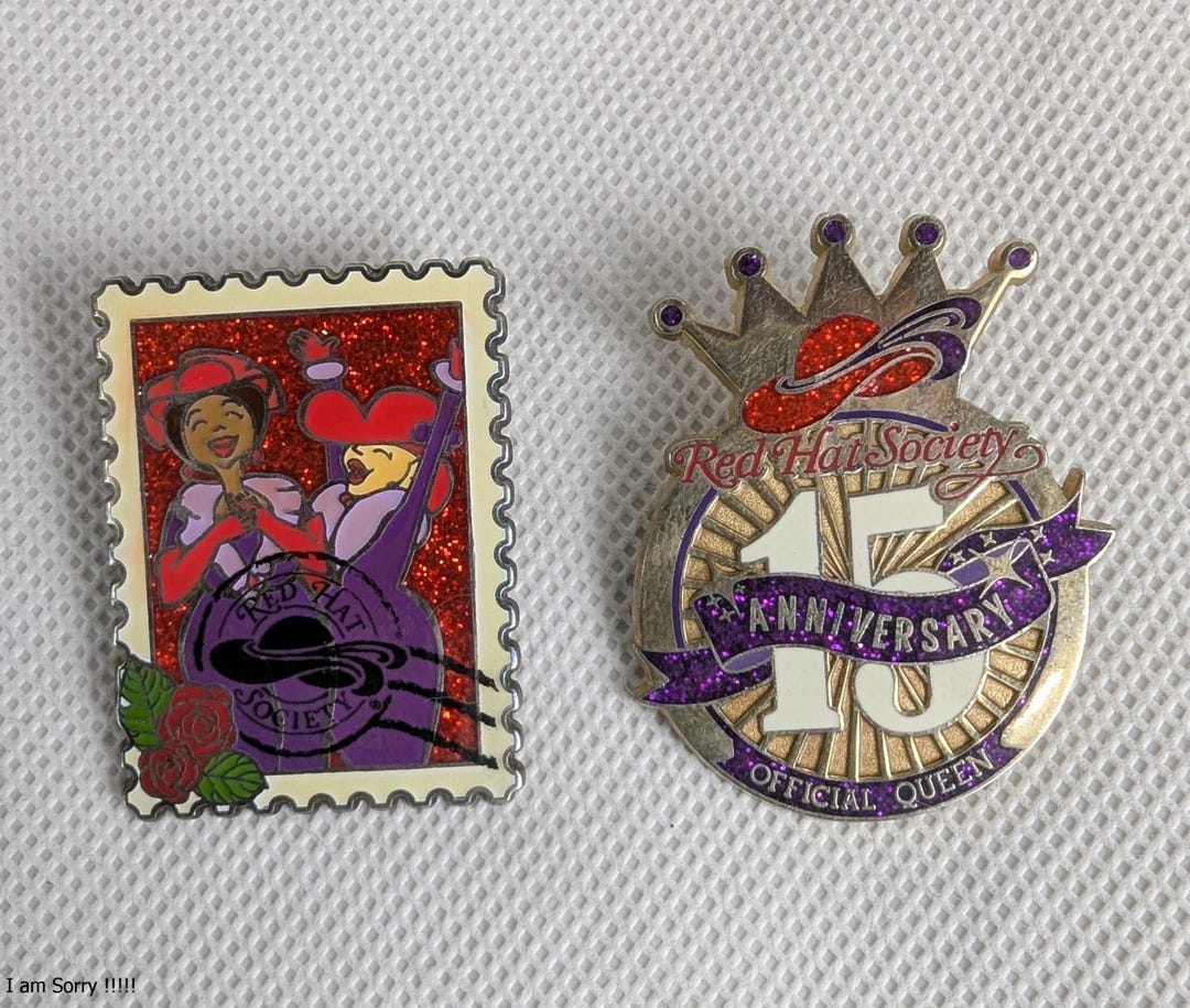 Red Hat Society Pin Set: 15th Anniversary Queen & Ladies Stamp Pins - Etsy