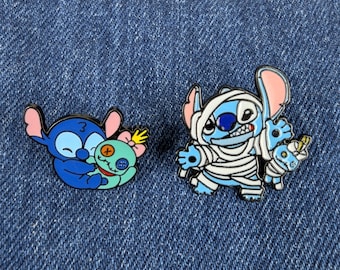 Stitch Enamel Pin Set – Hugging Scrump & Mummy Costume Lapel Pins