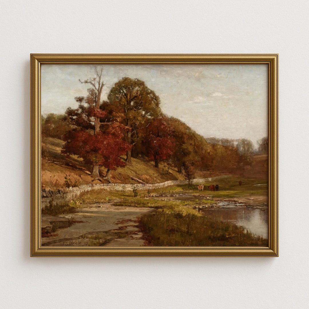 Autumn Decor Wall Art Painting, Rustic Fall Vintage Landscape Print ...