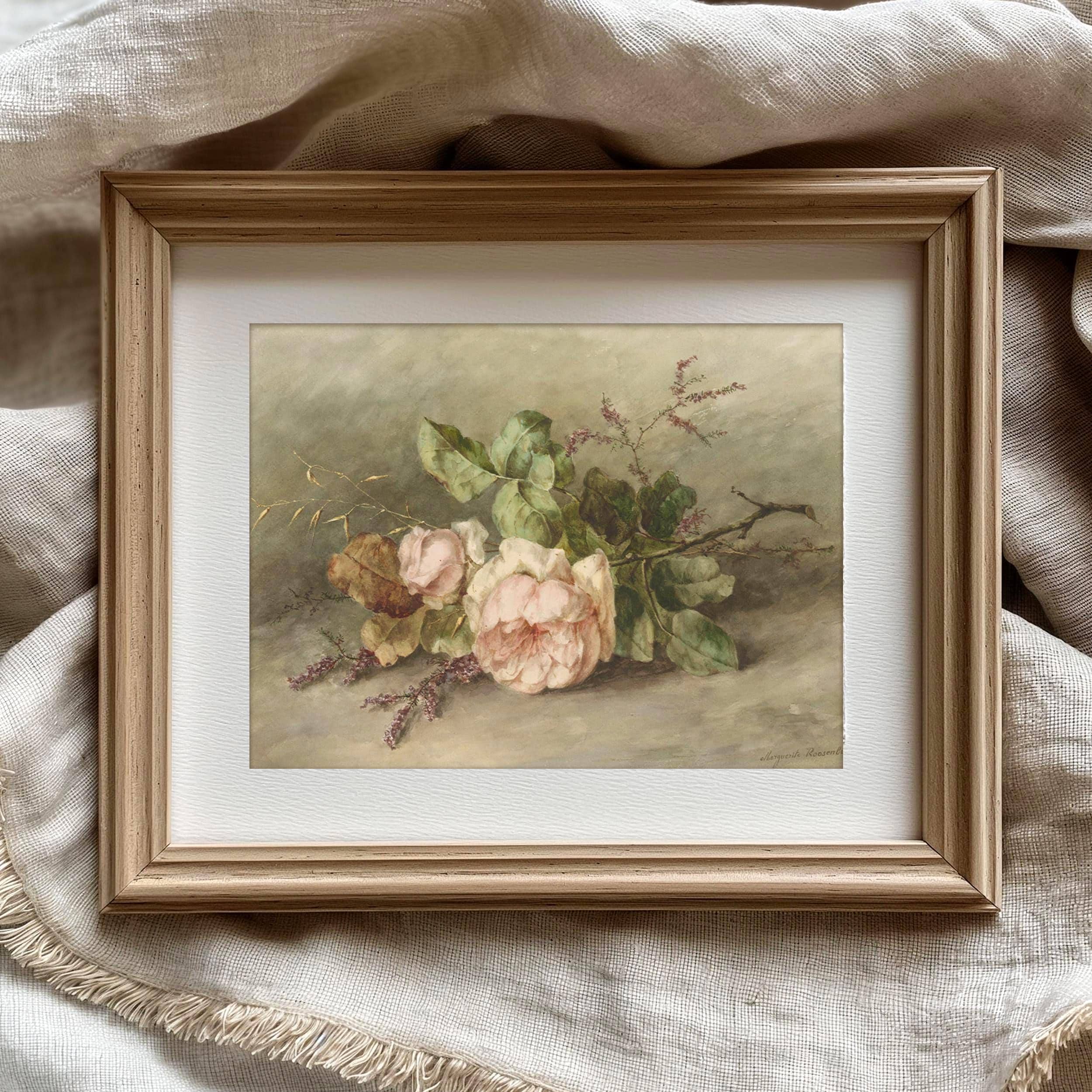 Vintage Floral Still Life Print, Soft Rose Botanical Art, Romantic ...