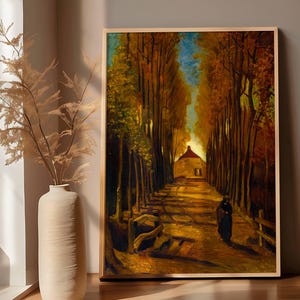 Van Gogh Autumn Tree Path Wall Art - Vintage Landscape Painting Print, Fall Avenue Scene, Nature Decor for Rustic Homes