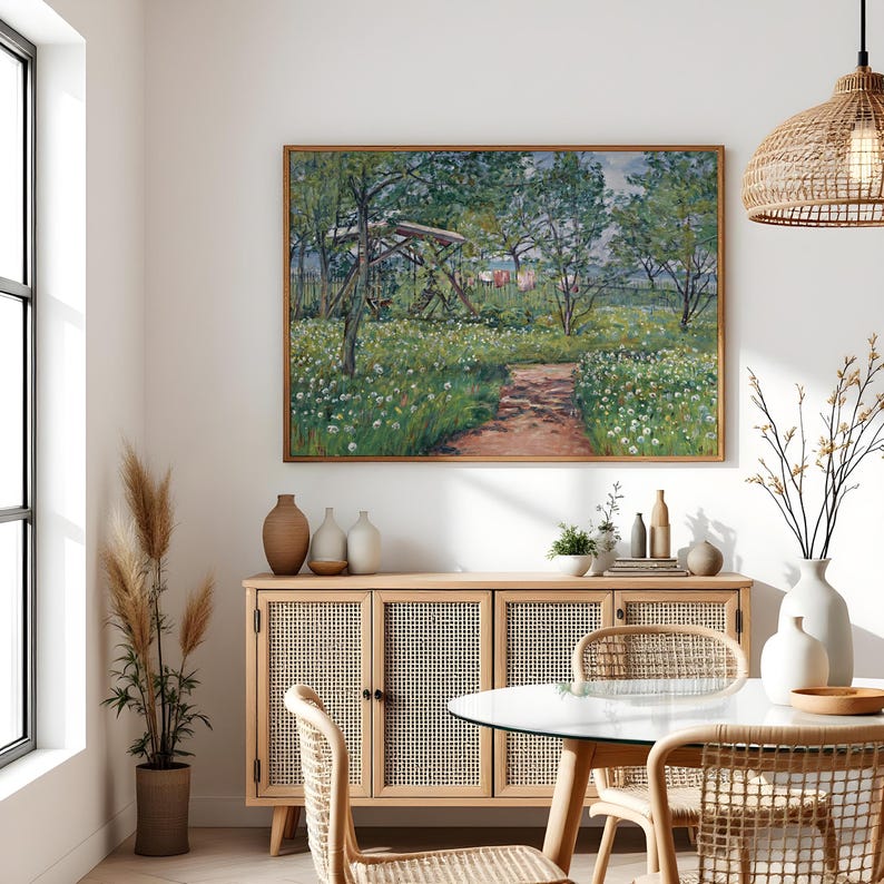 Vintage Garden Path Art Print, Spring Wildflower Landscape Wall Art ...