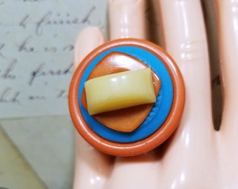 Bakelite Button Ring; Button ring; Handcrafted Bakelite Ring; Handmade Ring; Gift for her; One of a Kind; Artisan Jewelry; Upcycled jewelry