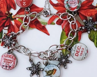 Christmas Charm Bracelet; Holiday Jewelry; Gift for Her, Holiday 2023; One of a Kind; Christmas Nostalgia