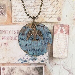 Handmade Brass Bird Necklace: Patinaed Repurposed Token