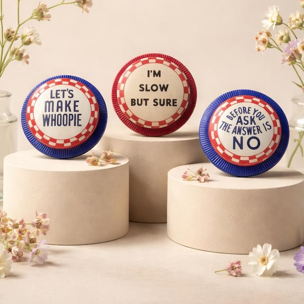 Humorous Retro Button Rings