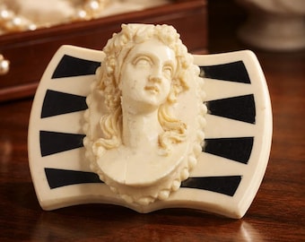 Art Deco Cameo Brooch: Vintage Costume Jewelry Pin