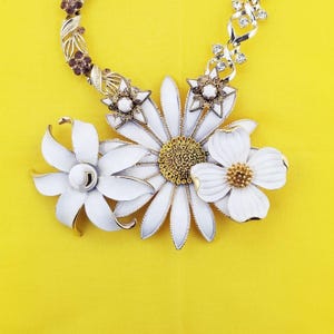 White Flower Statement Necklace | Handcrafted Floral Jewelry | Artisan Enamel Flowers | Unique Wedding Gift for Her