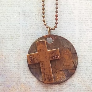 Bronze cross medallion necklace Unisex religious necklace Bronze cross necklace Meditation necklace Religious necklace One of a kind image 2