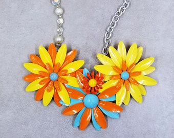 Handcrafted Flower Necklace; Artisan Necklace; One of  Kind, Assemblage Necklace; Gift for Her; Handmade Jewelry; Upcycled Jewelry