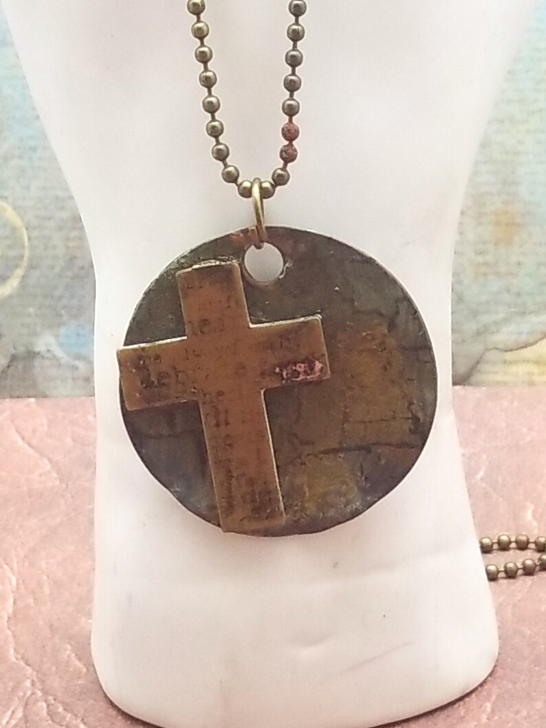 Bronze cross medallion necklace Unisex religious necklace Bronze cross necklace Meditation necklace Religious necklace One of a kind image 6