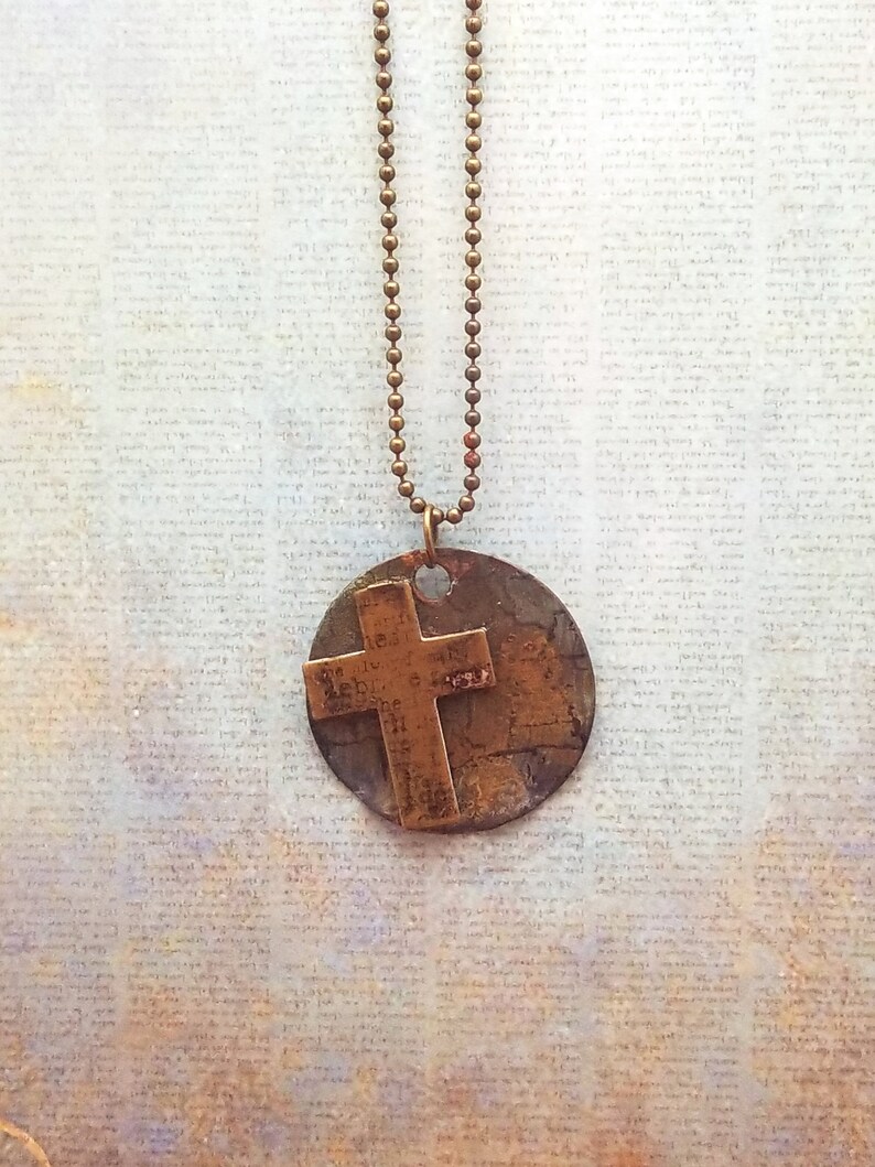 Bronze cross medallion necklace Unisex religious necklace Bronze cross necklace Meditation necklace Religious necklace One of a kind image 4