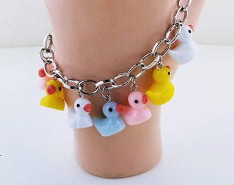 Charm Bracelet, Rubber Ducky Bracelet, One of a kind, Gift for Her, Fun Bracelet, Adjustable Bracelet, Duck Charm Bracelet