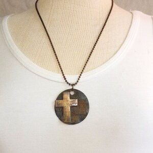 Bronze cross medallion necklace Unisex religious necklace Bronze cross necklace Meditation necklace Religious necklace One of a kind image 7