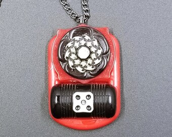 Assemblage Necklace; Handmade Necklace; Red, Black and White Necklace; Bakelite Jewelry; Gift for her; Handmade Jewelry; Unique Necklace