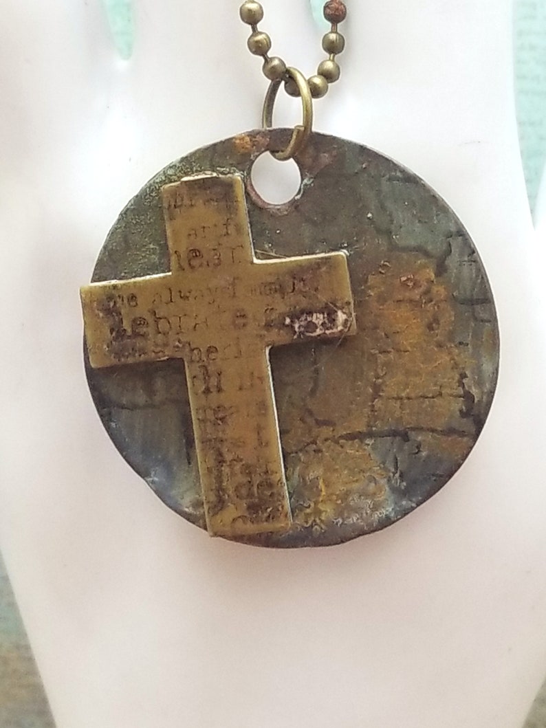 Bronze cross medallion necklace Unisex religious necklace Bronze cross necklace Meditation necklace Religious necklace One of a kind image 5