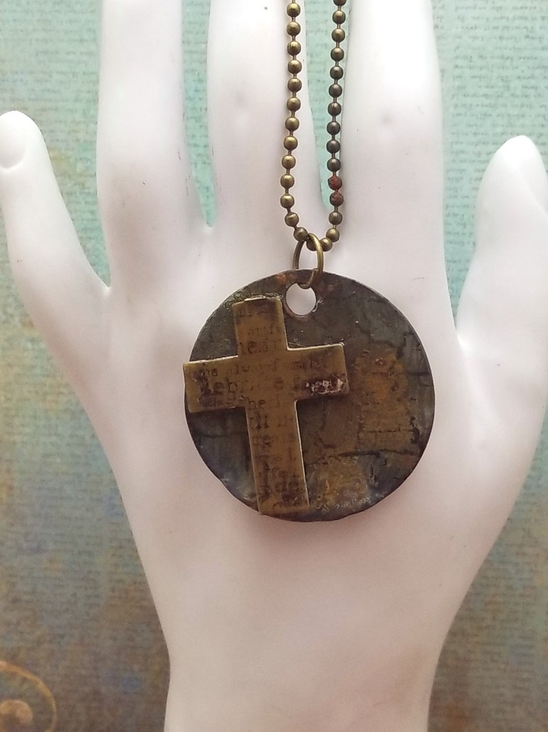 Bronze cross medallion necklace Unisex religious necklace Bronze cross necklace Meditation necklace Religious necklace One of a kind image 3