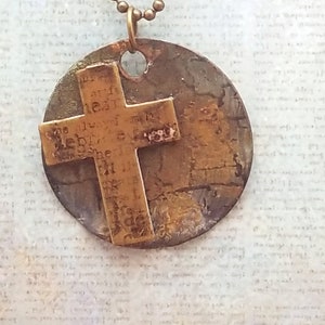 Bronze cross medallion necklace Unisex religious necklace Bronze cross necklace Meditation necklace Religious necklace One of a kind image 1