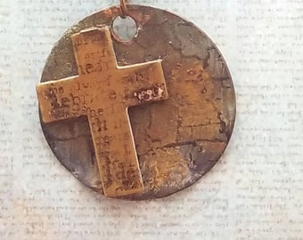 Bronze cross medallion necklace; Unisex religious necklace; Bronze cross necklace; Meditation necklace; Religious necklace; One of a kind