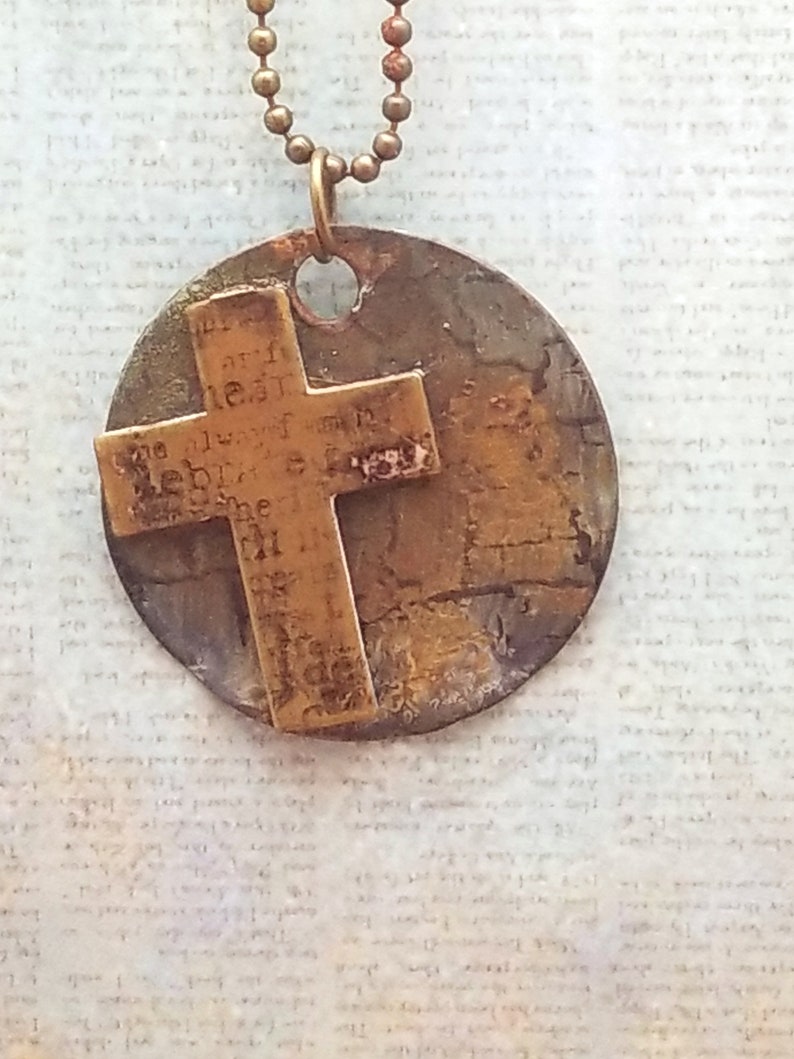 Bronze cross medallion necklace Unisex religious necklace Bronze cross necklace Meditation necklace Religious necklace One of a kind image 1