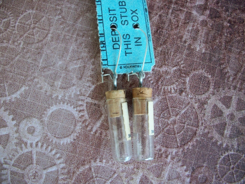 Vintage Watchmaker Vial Earrings-Repurposed glass vials-Upcycled watchmaker vials-Steampunk Earrings-One of a Kind Earrings image 3