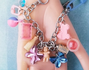 Cracker Jack charm bracelet; Mother-to-be gift; New Mother gift; Handmade bracelet; Baby charm bracelet; one of a kind; Gift for her; Unique