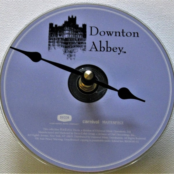 Downton Abbey clock. Recycled CD. British drama series. Small wall clock.