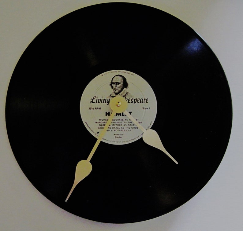 Shakespeare clock. Hamlet clock. Recycled vinyl record. 12 inch clock. Recorded spoken word play. image 1