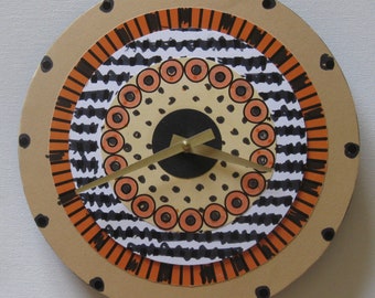 Funky art decor. Art wall clock. Unique one-of-a-kind clock. Bold modern clock. Ten inch clock. Made from recycled records.