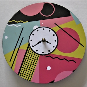 Unique art wall clock. Clock with 1980s design. Modern art.  10 inch cl. Minimalist modern clock. Eco-friendly clock.