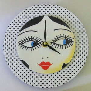 Cupie doll clock. Popular clock. Small wall clock.  Recycled CD and record. Clock for child. Unique clock. Retro clock.