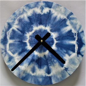 Tie dye clock. 10 in wall clock. Hippy clock. Modern  minimalist clock.  Shades of blue clock. Recycled record.